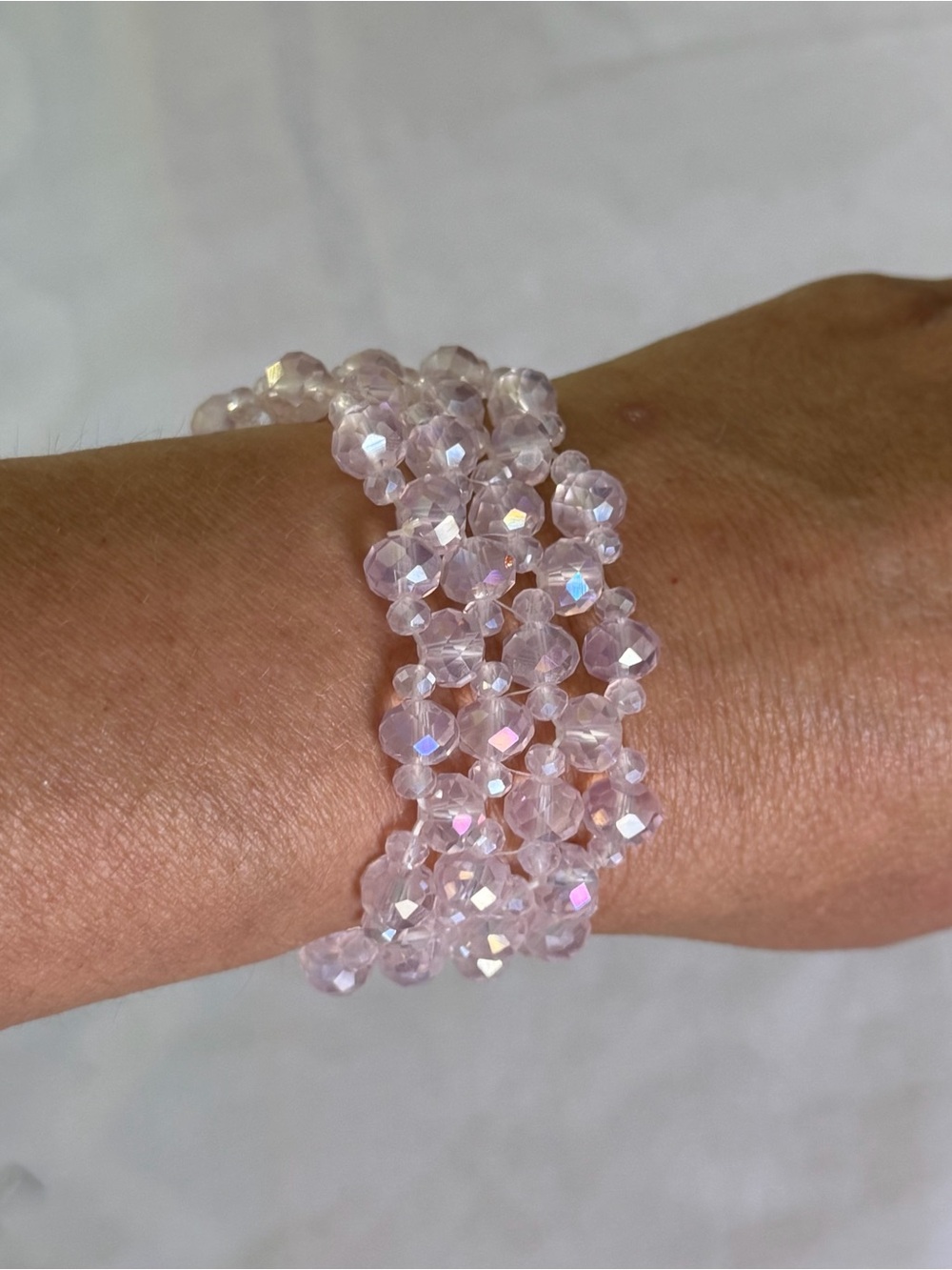 Handmade Murano Glass Stretch Bracelet – White Multi-Strand